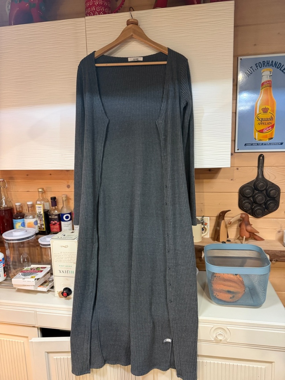 Joah Brown Long Ribbed Open Cardigan Dress - Dark Gray